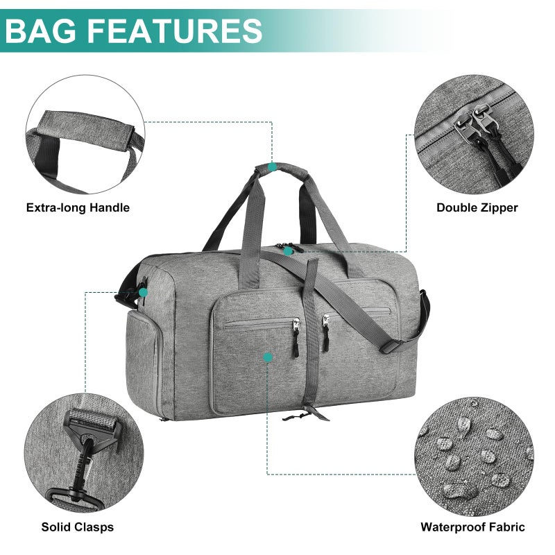 Dimayar 85L Travel Duffle Bag for Men Women - Foldable Duffel Bag with Shoes Compartment - Overnight Bags Waterproof & Tear Resistant(Gray) - Image 4